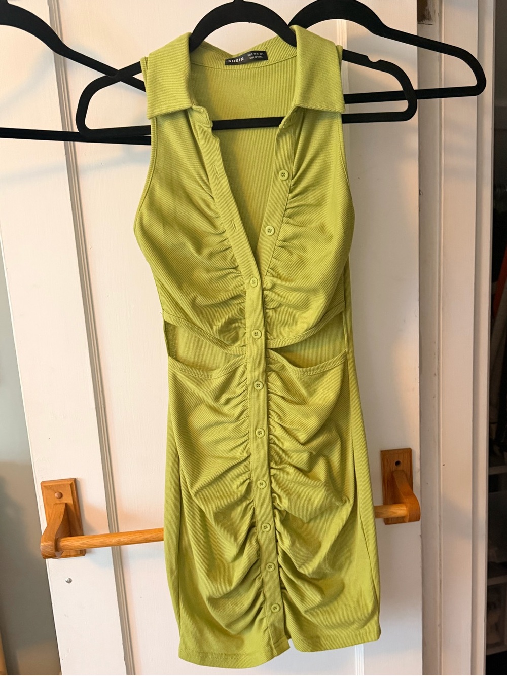 SHEIN Lime Green Ruched Collared Mini Dress with Side Cut Outs